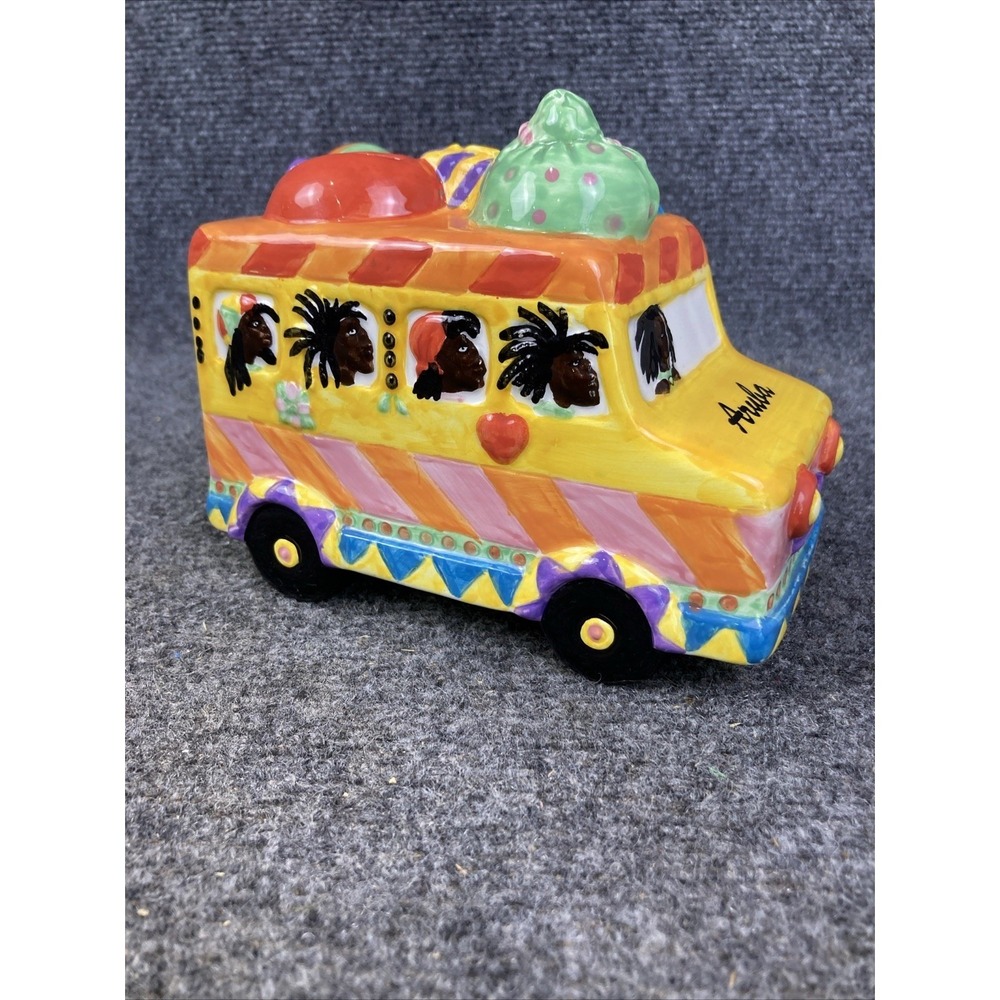 Vintage Ceramic Aruba Passenger Van Bus Souvenir Coin Bank w/ Stopper EUC